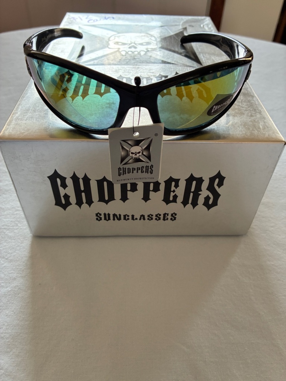 Choppers Men’s Black Frame Mirrored Blue-Green Lens Sunglasses